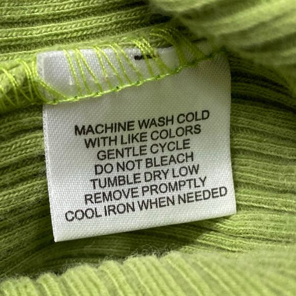 Vtg Y2K 00s Babydoll Jersey Knit Ruched Lace V Neck Lettuce Hem Top 1X LimeGreen - Picture 9 of 9